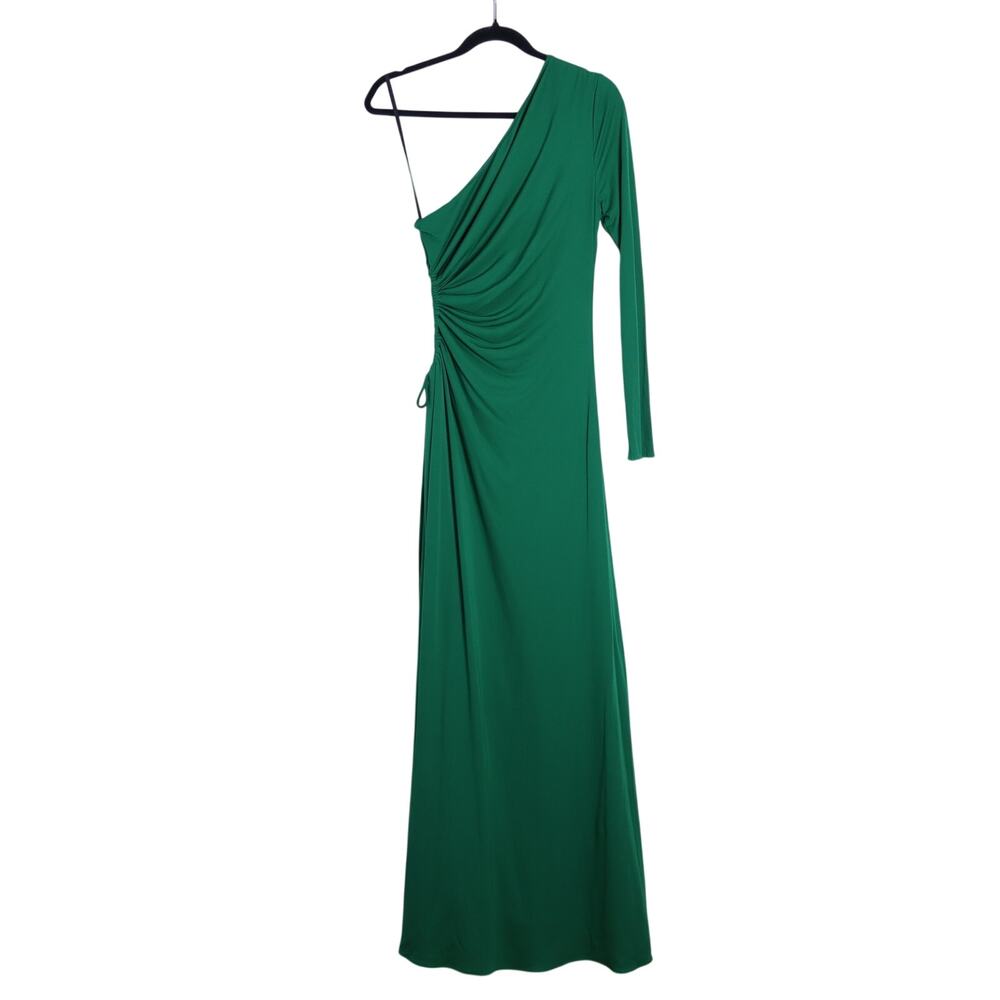 HALSTON Bay Matte Jersey Gown Jade One Shoulder Cut Out Side Women's 10 - Picture 3 of 16